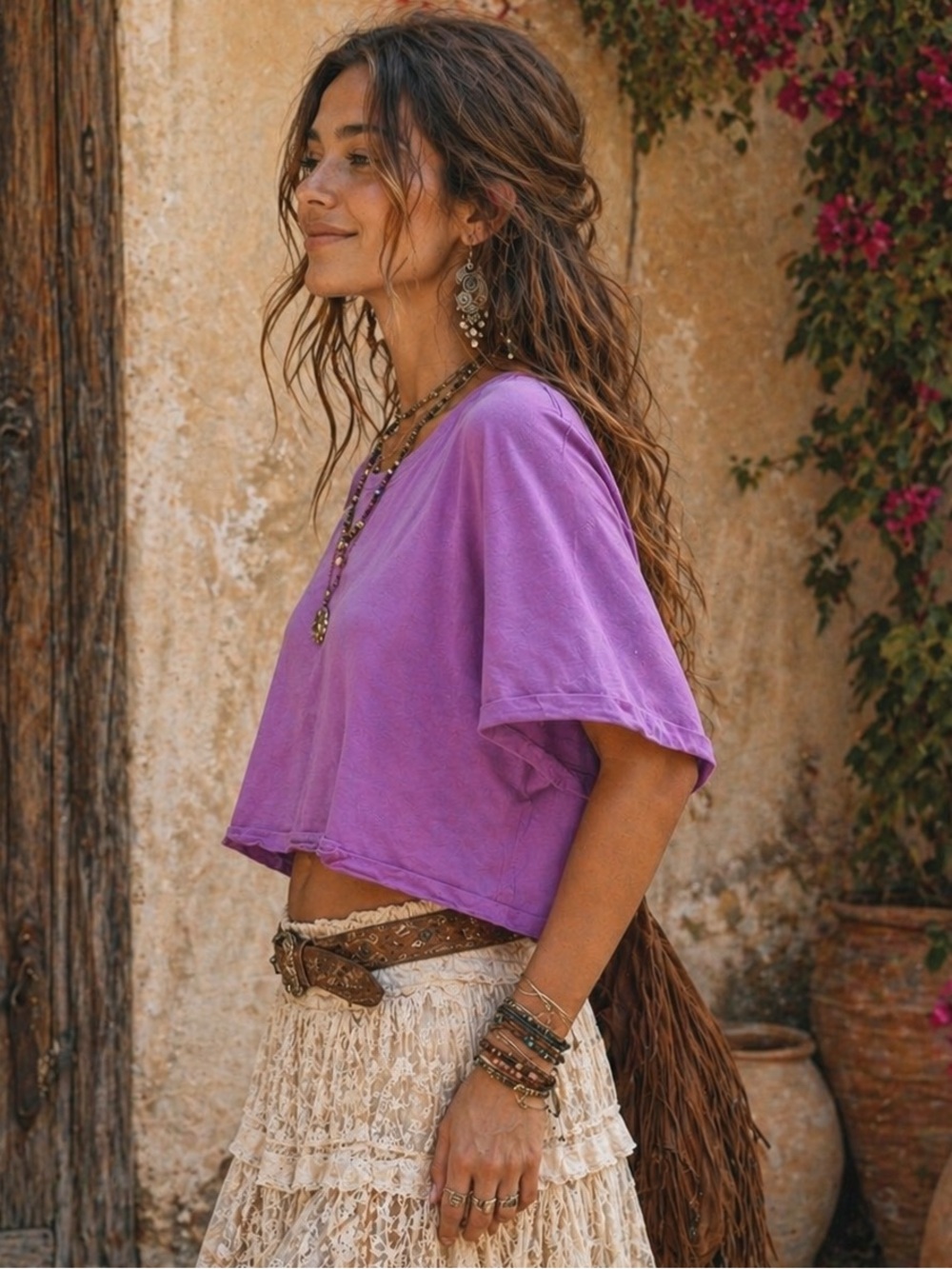 ZENANA Lavender Cropped Tee – Relaxed Boho Short Sleeve Top Size OS NWT - Picture 2 of 10